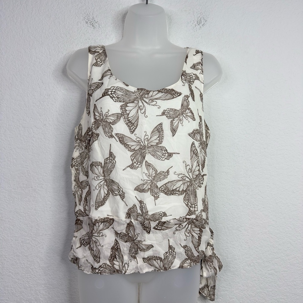 Adrianna Papell Shirt Womens 16 Silk Butterfly Ruffle Whimsical Fairy Career